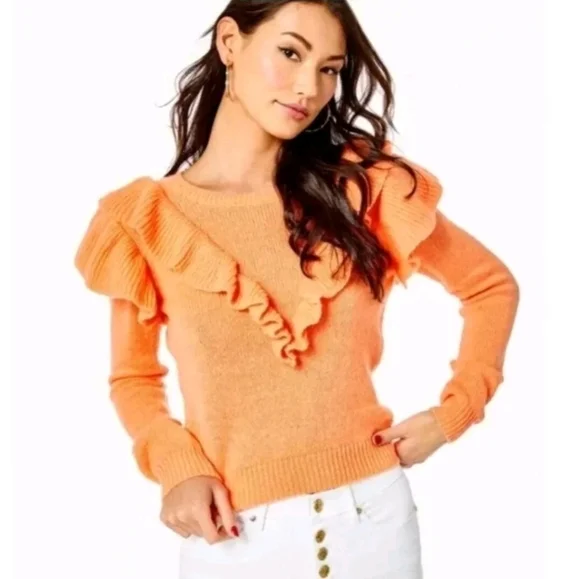 Beautiful Lilly Pulitzer Womens XS Orange Ruffle Knit Marceline Sweater - Picture 1 of 8